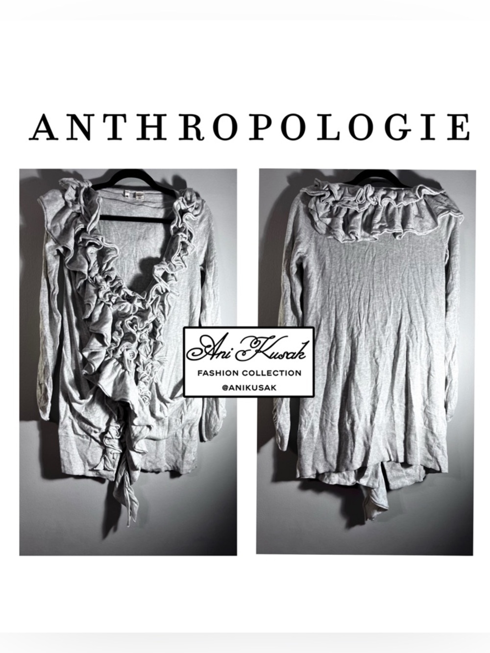 Anthropologie Moth Grey Plaza Ruffle Sweater